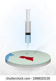 Vaccination of Central African Republic, injection of a syringe into a map of Central African Republic. Vector illustration of a syringe with vaccine and map.