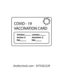 Vaccination certificate, card or passport covid 19 coronavirus black icon. Immune vaccination card for traveling smoothly. Symbol for: illustration, logo, design, web, dev, site, ui, ux. Vector EPS 10