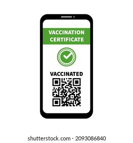 Vaccination certificate on a phone. Vector smartphone with qr code