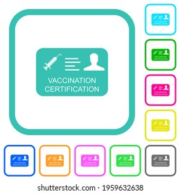 Vaccination certificate vivid colored flat icons in curved borders on white background