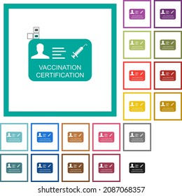Vaccination certification flat color icons with quadrant frames on white background
