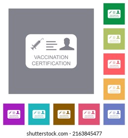Vaccination certification flat icons on simple color square backgrounds