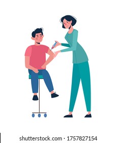 Vaccination of children from  hpv, from poliomyelitis, from coronavirus COVID-19. A nurse administers a vaccine to a child. Disease and prevention of people, injections. Vector, Flat style, healthcare