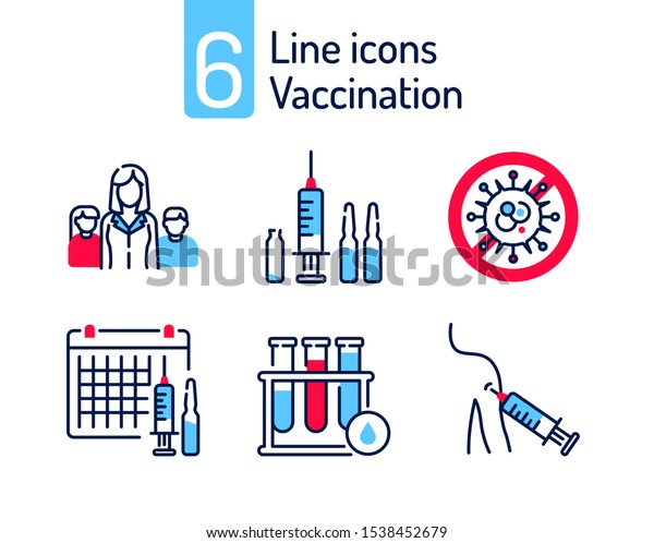 ワクチンの色の線のアイコンセット 家族 注射器 アンプル ウイルス対策 試験管 ウェブ用の絵文字 モバイルアプリ プロモーション Ui Uxデザインエレメント 編集可能なストローク のベクター画像素材 ロイヤリティフリー