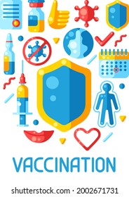 Vaccination concept background with vaccine icons. Immunization items. Health care and protection from virus.