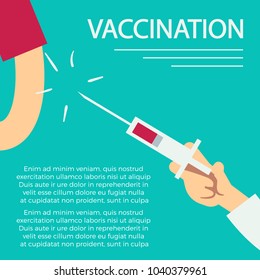 Vaccination concept banner poster with syringe and human arm. Vector illustration