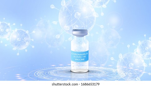 Vaccination concept. A bottle or flask containing a vaccine against an epidemic or virus. China battles Coronavirus outbreak. Coronavirus 2019-nC0V Outbreak.  Bacteria virus.