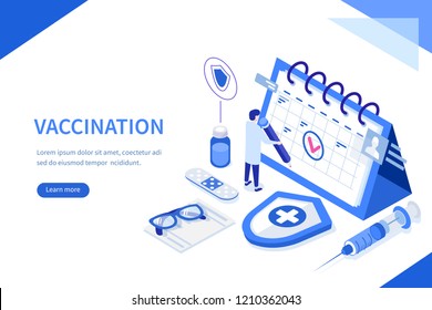 Vaccination concept. Can use for web banner, infographics, hero images. Flat isometric vector illustration.