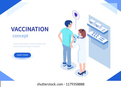 Vaccination concept with characters. Can use for web banner, infographics, hero images. Flat isometric vector illustration.