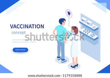 Vaccination concept with characters. Can use for web banner, infographics, hero images. Flat isometric vector illustration.