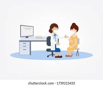 Vaccination concept with doctor hold syringe with vaccine flat design vector illustration