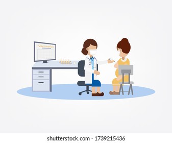 Vaccination concept with doctor hold syringe with vaccine flat design vector illustration