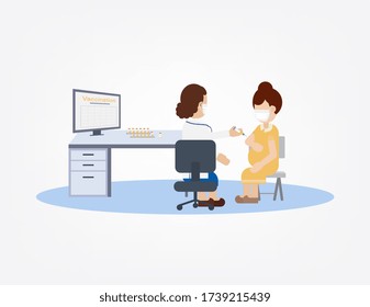 Vaccination concept with doctor hold syringe with vaccine flat design vector illustration