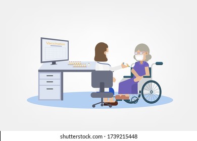 Vaccination concept with doctor hold syringe with vaccine flat design vector illustration