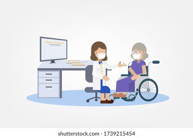 Vaccination concept with doctor hold syringe with vaccine flat design vector illustration
