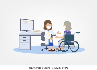 Vaccination concept with doctor hold syringe with vaccine flat design vector illustration