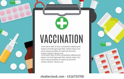 Vaccination concept flat background. Medical awareness flu, polio influenza poster. Vector Illustration EPS10