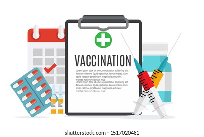 Vaccination concept flat background. Medical awareness flu, polio influenza poster. Vector Illustration EPS10