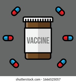  Impfkonzept. Flasche und Vektorillustration für medizinische Illustrationen