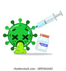 Vaccination Concept. Flat Vector Medical Illustration For Web Design With Syringe With Vaccine, Bottle and Virus.