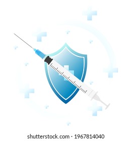 Vaccination concept Health care and protection , vaccine and syringe injection, treatment to cure Covid 19 Coronavirus  , Vector illustration EPS 10