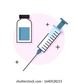 Vaccination concept. Idea of vaccine injection for protection from disease. Medical treatment and healthcare. Immunization metaphor. Vector flat illustration