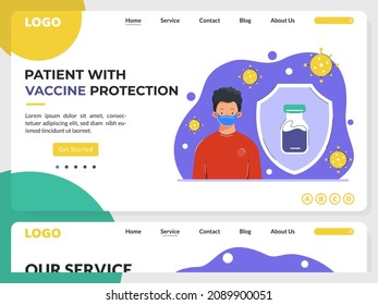 Vaccination concept for immunity health. Covid-19. Illustration of Patient with vaccine protection. Landingpage and Website template. Healthcare, coronavirus, prevention and immunize.