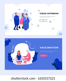 Vaccination concept for immunity health. Doctor makes an injection of flu vaccine to a young woman. A man sneezing in a crowd. 