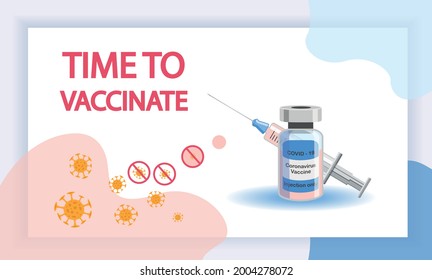 Vaccination concept. Immunization campaign. Vaccination against the vaccine. Health care and security. Syringe and vaccine vial. Medical treatment. Flat illustrations.