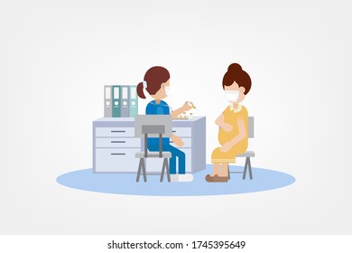 Vaccination concept with nurse hold syringe with vaccine flat design vector illustration