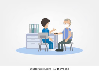 Vaccination concept with nurse hold syringe with vaccine flat design vector illustration