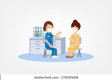 Vaccination concept with nurse hold syringe with vaccine flat design vector illustration