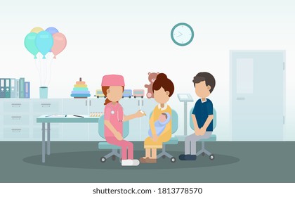Vaccination concept with nurse hold syringe with vaccine flat design vector illustration