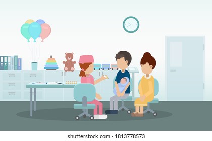 Vaccination concept with nurse hold syringe with vaccine flat design vector illustration