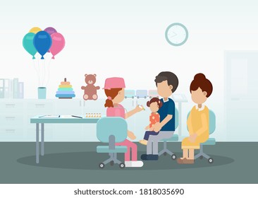 Vaccination concept with nurse hold syringe with vaccine flat design vector illustration