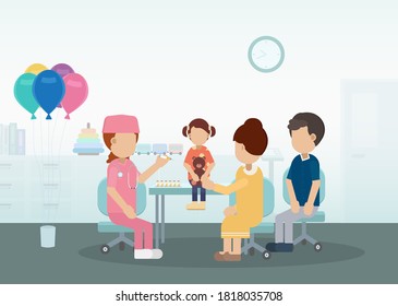 Vaccination concept with nurse hold syringe with vaccine flat design vector illustration