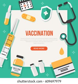Vaccination concept poster with text place. Vector medical illustration.