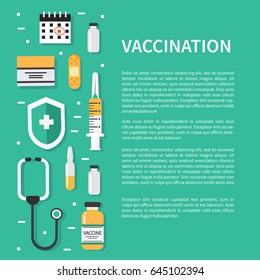 Vaccination concept poster with text place.  Flat style vector illustration.