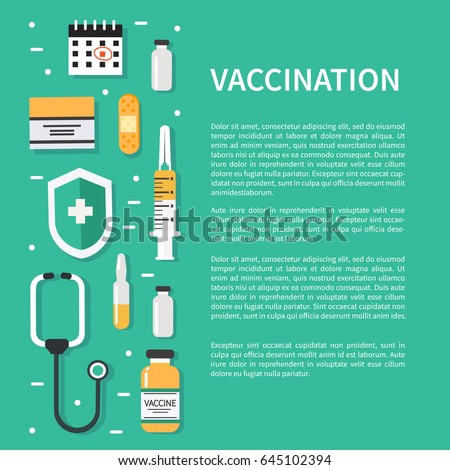 Vaccination concept poster with text place.  Flat style vector illustration.