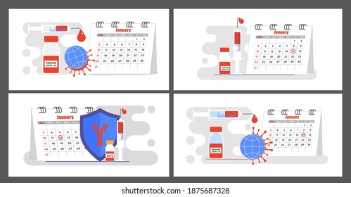 Vaccination concept. Set of  templates , banners, icon. Modern immunization concept for web design with syringe, vaccine, bottle, antibodies and virus. Flat vector illustration