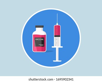 Vaccination concept. Syringes with various vaccine, vector illustration in flat style. Template for web banner COVID-19
