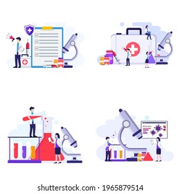 Vaccination concepts, Vector illustration. Cure for Coronavirus, time to vaccinate, doctors with syringe, vaccine bottle. Flat vector template Style Suitable for Web Landing Page, Background.