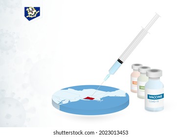 Vaccination in Connecticut with different type of COVID-19 vaccine. Сoncept with the vaccine injection in the map of Connecticut. Vector illustration.