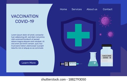Vaccination covid -19 website template design.Vaccine and vaccination people against coronavirus landing page concept.