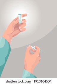 vaccination covid-19 coronavirus concept, doctor's hands with syringe and vaccine bottle