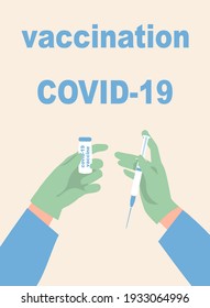 vaccination covid-19 coronavirus concept, doctor's hands with syringe and vaccine bottle