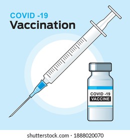 Vaccination, Covid-19 coronavirus vaccine. Syringe and vaccine vial flat icons. Treatment for coronavirus covid-19. Isolated vector illustration