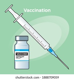 Vaccination, Covid-19 coronavirus vaccine. Syringe and vaccine vial flat icons. Treatment for coronavirus covid-19. Isolated vector illustration