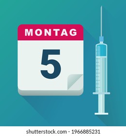 Vaccination date with the day Monday in deutsch (flat design)