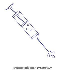 The vaccination is depicted as a syringe with a medicine on a white background. Vaccination against covid-19.